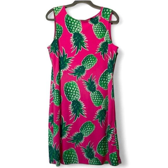 Size 2X 18‎ 20 FUCHSIA/GREEN PINEAPPLE PRINT SHIFT DRESS Summer Vacation PLUS SZ - Picture 2 of 5